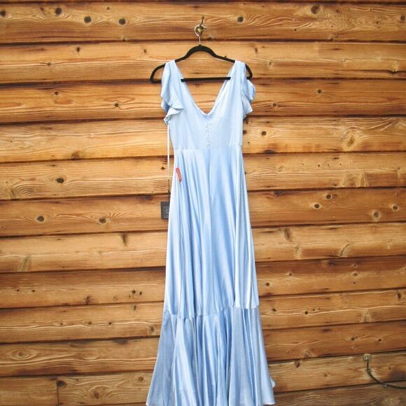 NWT Mac Duggal FLOUNCE SLEEVE SATIN GOWN Missing Belt - Picture 11 of 15